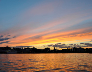 A sunset over Casco Bay in Portland, Maine