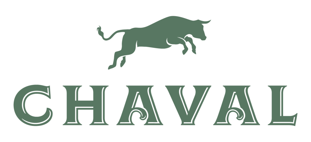 Logo with word 'CHAVAL' and leaping bull silhouette above.